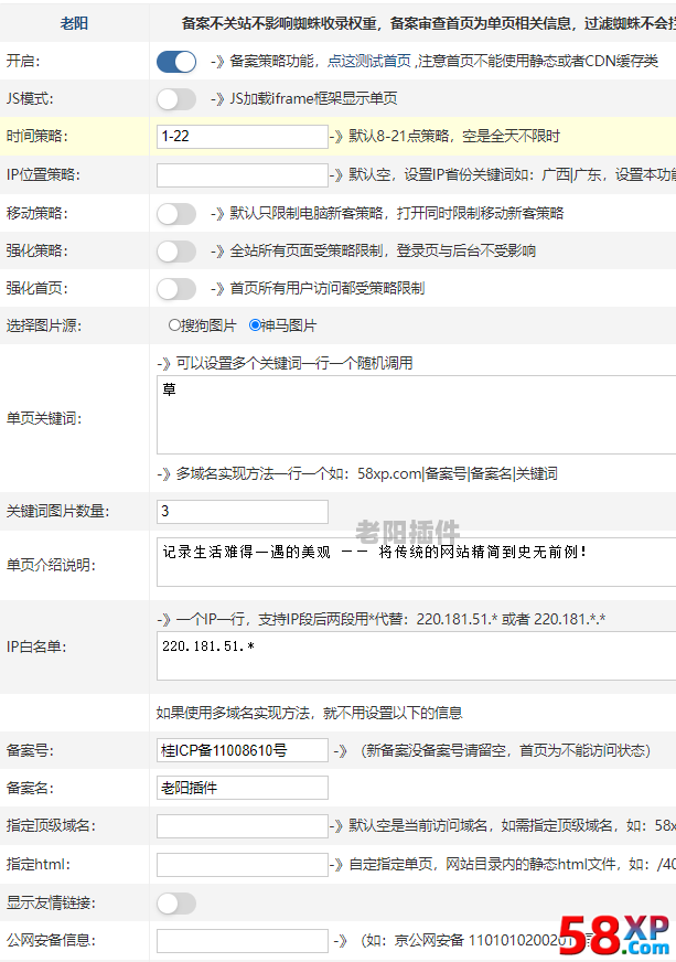 1、网站备案单页审查策略 - 老阳插件