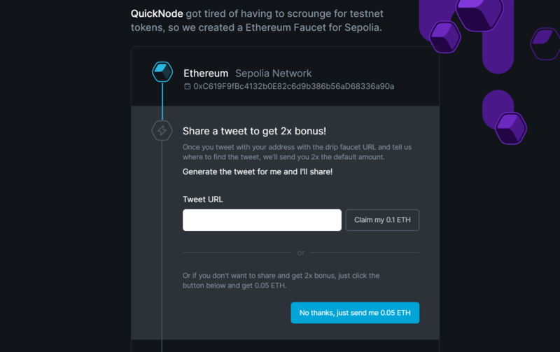 在 QuickNode 上输入推文链接即可获得 2x ETH