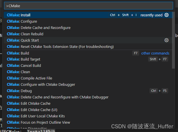 vscode 指令面板中的cmake插件指令