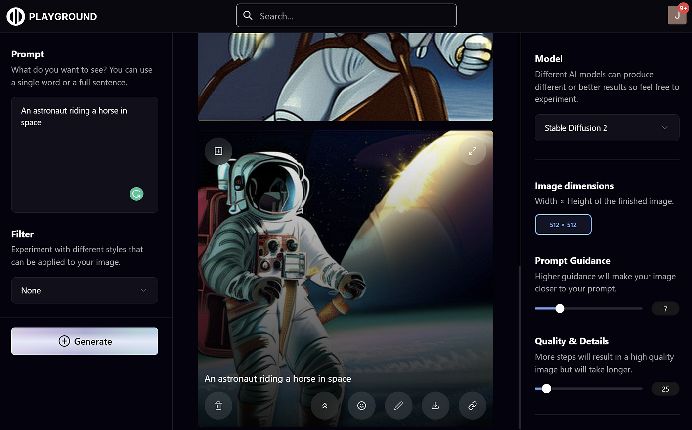 Playground AI dashboard with Stable Diffusion 2.0